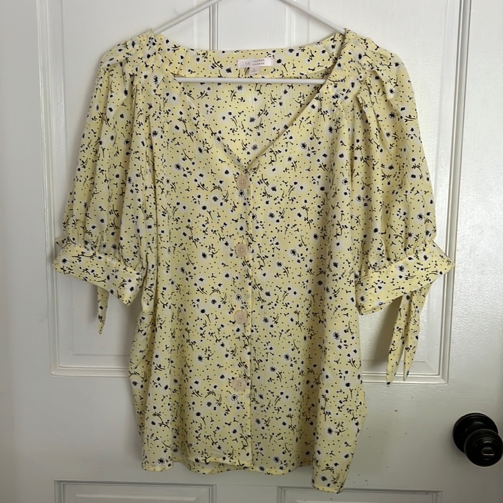 Lauren Conrad yellow and blue floral blouse